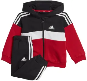 Adidas Infants Tiberio 3 Stripes Fleece Tracksuit Black White Better Scarlet