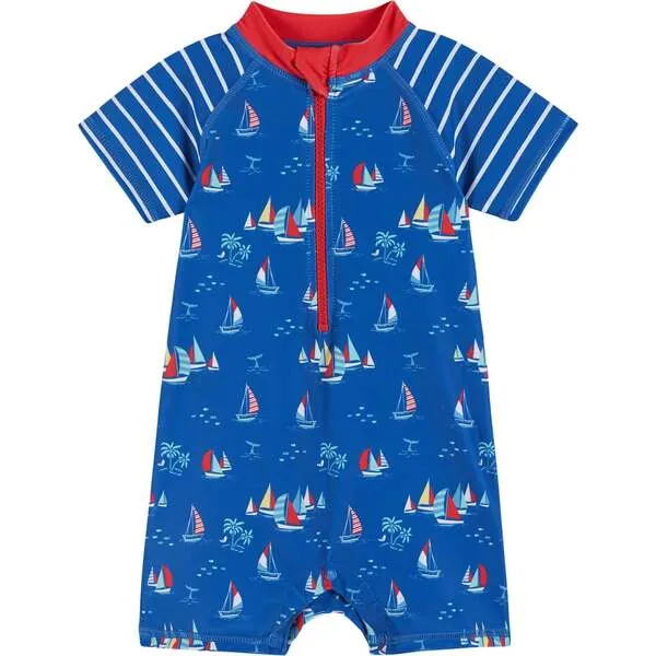 Andy & Evan Infant Swim Romper and Hat , Sailboat Print