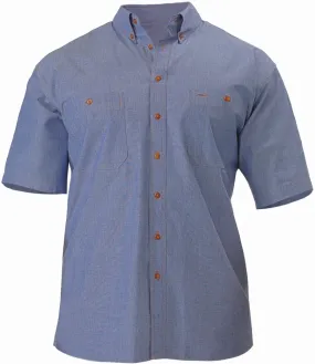 Bisley Workwear B71407 Mens Short Sleeve Shirt - Open Front - Cotton - Chambray Blue - XS