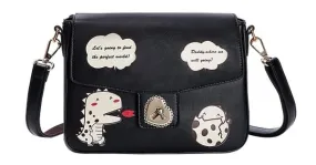 Black Dinosaurs Cartoon Heart Buckle Retangular Cross Body Strap Bag Handbag