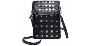 Black Hexagonal Metal Studs Punk Rock Mini Handphone Cross Body Strap Bag