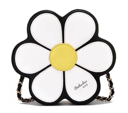 Black White Giant Camomille Flower Cross Body Strap Bag Handbag