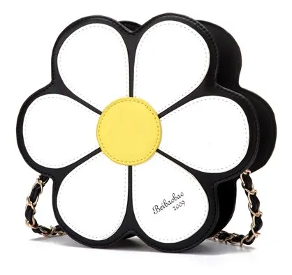 Black White Giant Camomille Flower Cross Body Strap Bag Handbag