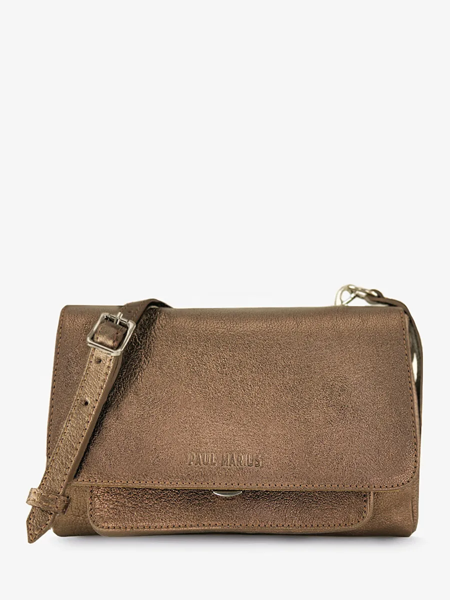 Brown Metallic Leather Cross-body Bag for Women - Diane S Copper | PAUL MARIUS