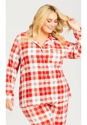 Button Check Fleece Sleep Top