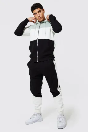 Colour Block Zip Through Hooded Tracksuit