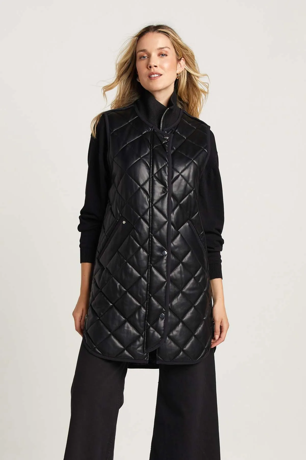 Destiny Quilted Long Vest - Black