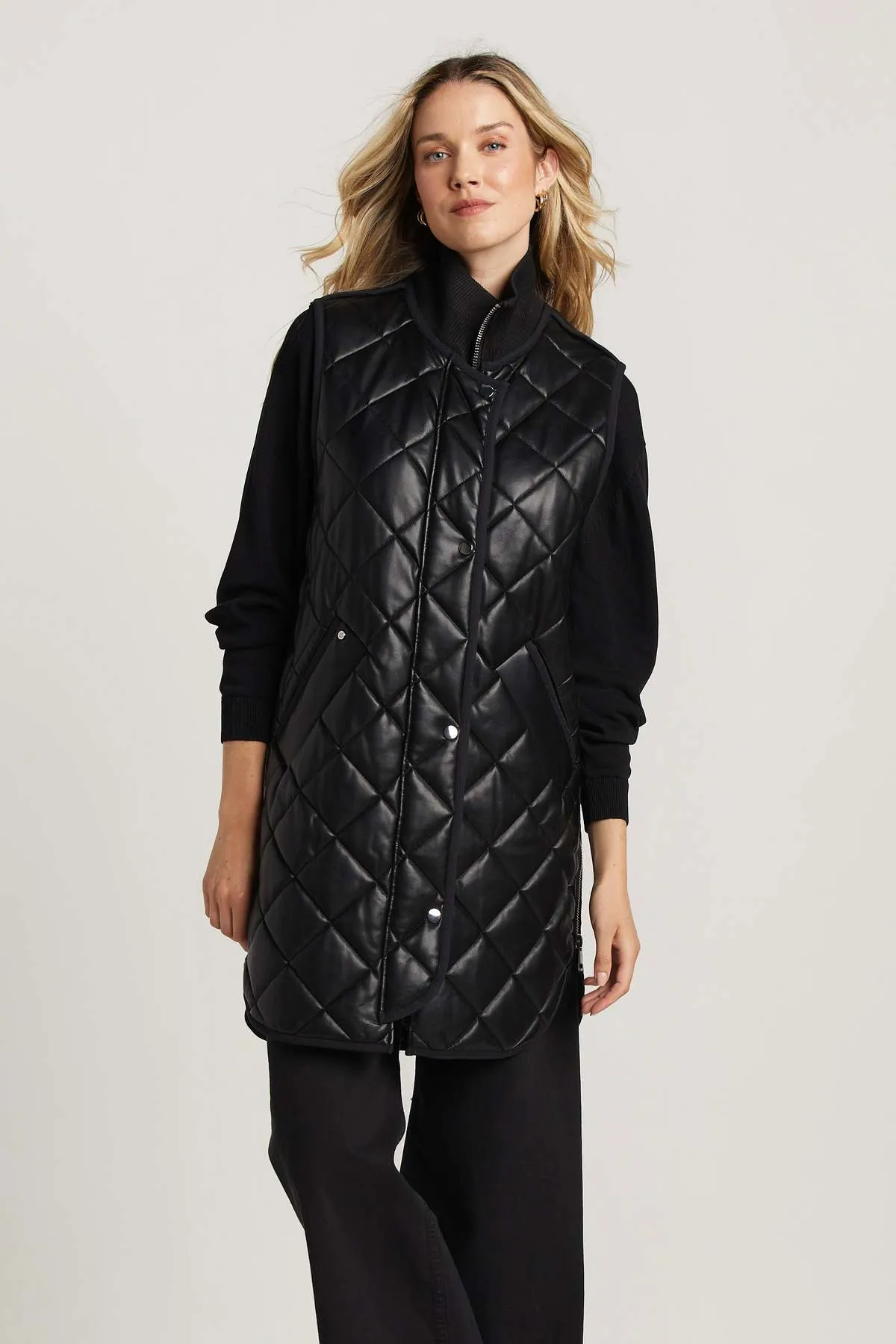 Destiny Quilted Long Vest - Black