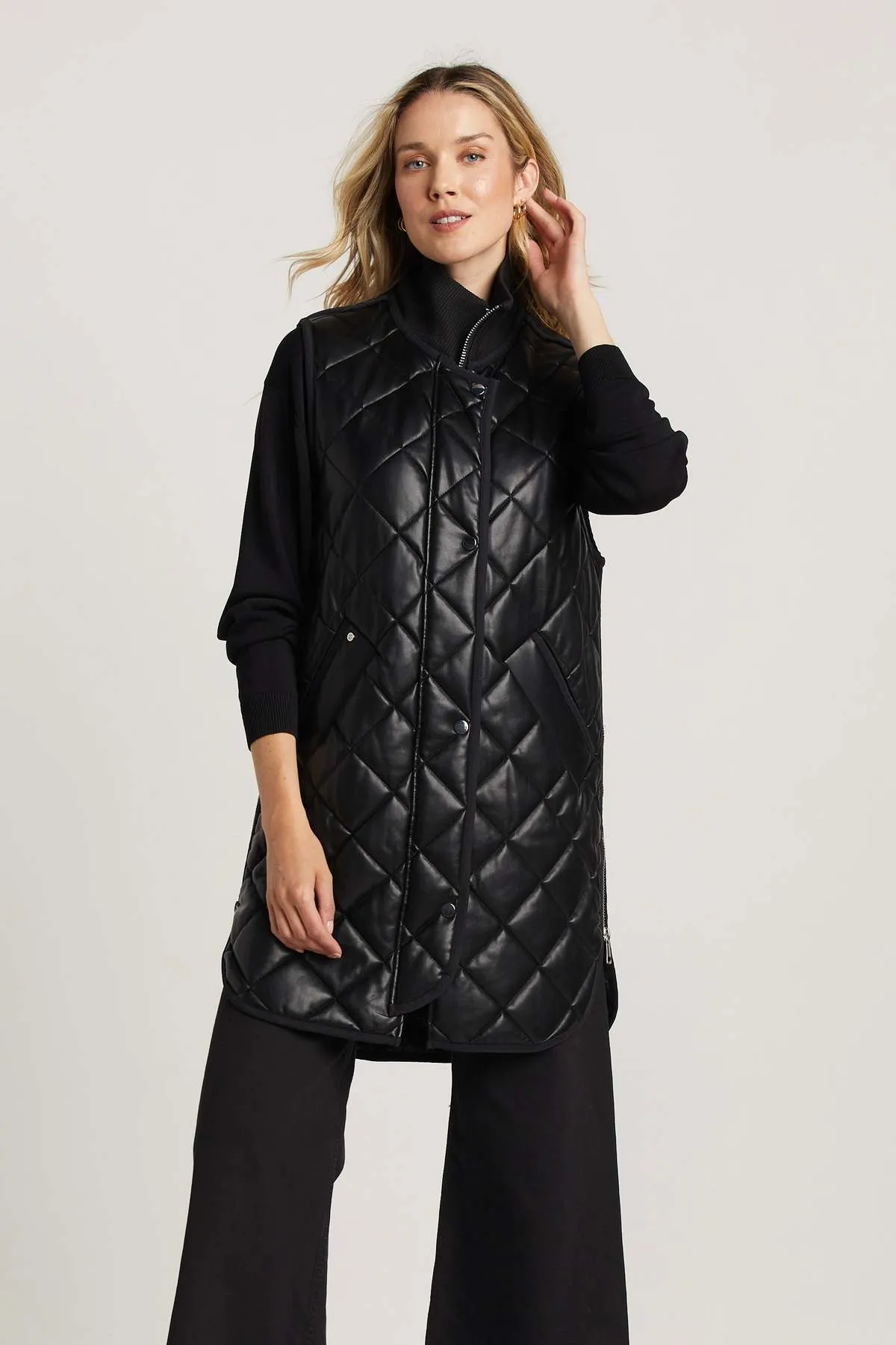 Destiny Quilted Long Vest - Black