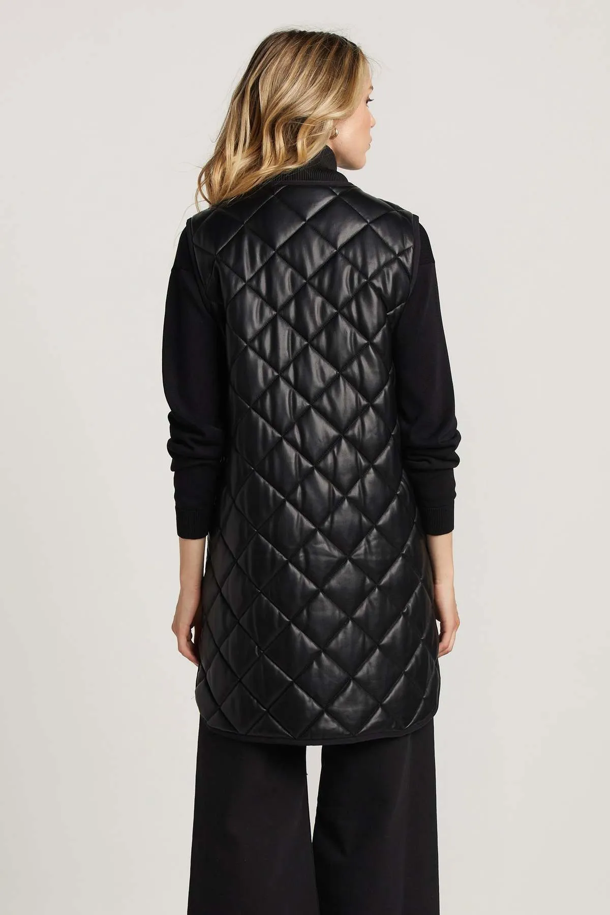 Destiny Quilted Long Vest - Black