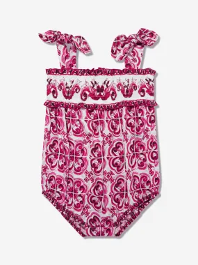 Dolce & Gabbana Baby Girls Majolica Romper in Pink