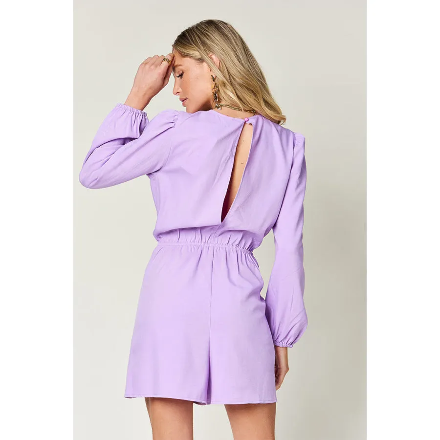 Double Take Full Size Drawstring Long Sleeve Romper