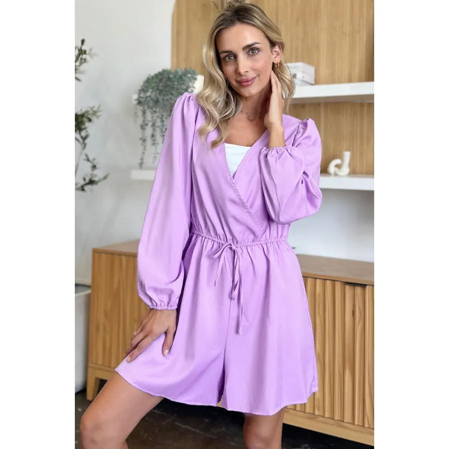 Double Take Full Size Drawstring Long Sleeve Romper