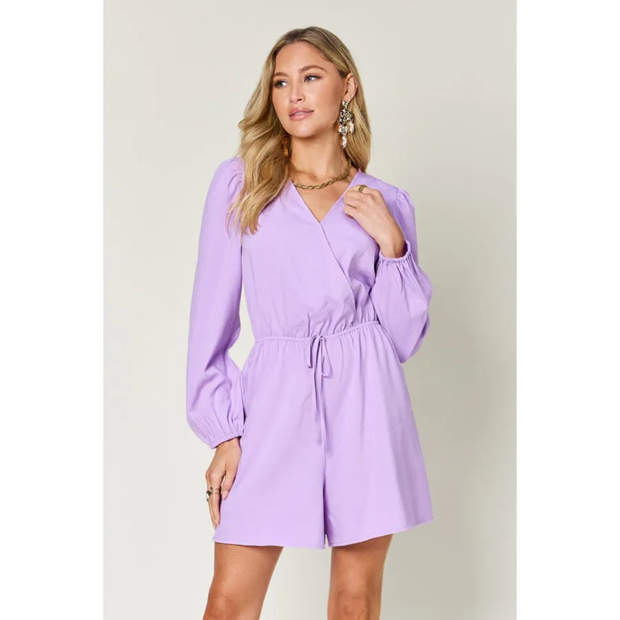 Double Take Full Size Drawstring Long Sleeve Romper