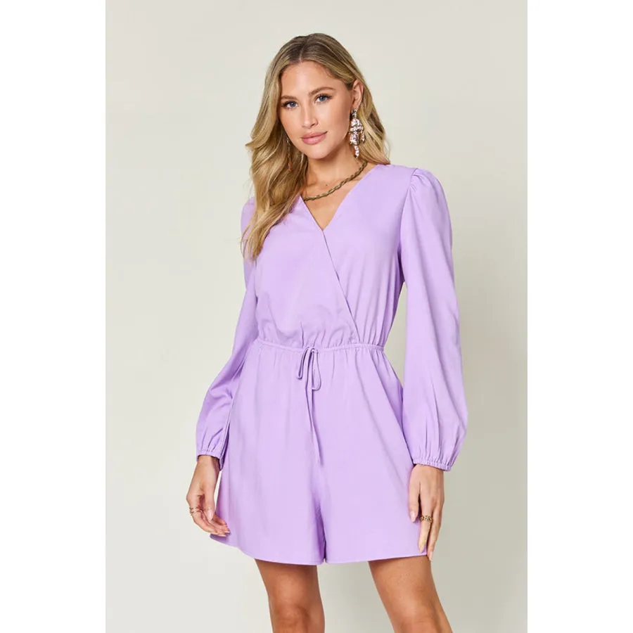 Double Take Full Size Drawstring Long Sleeve Romper