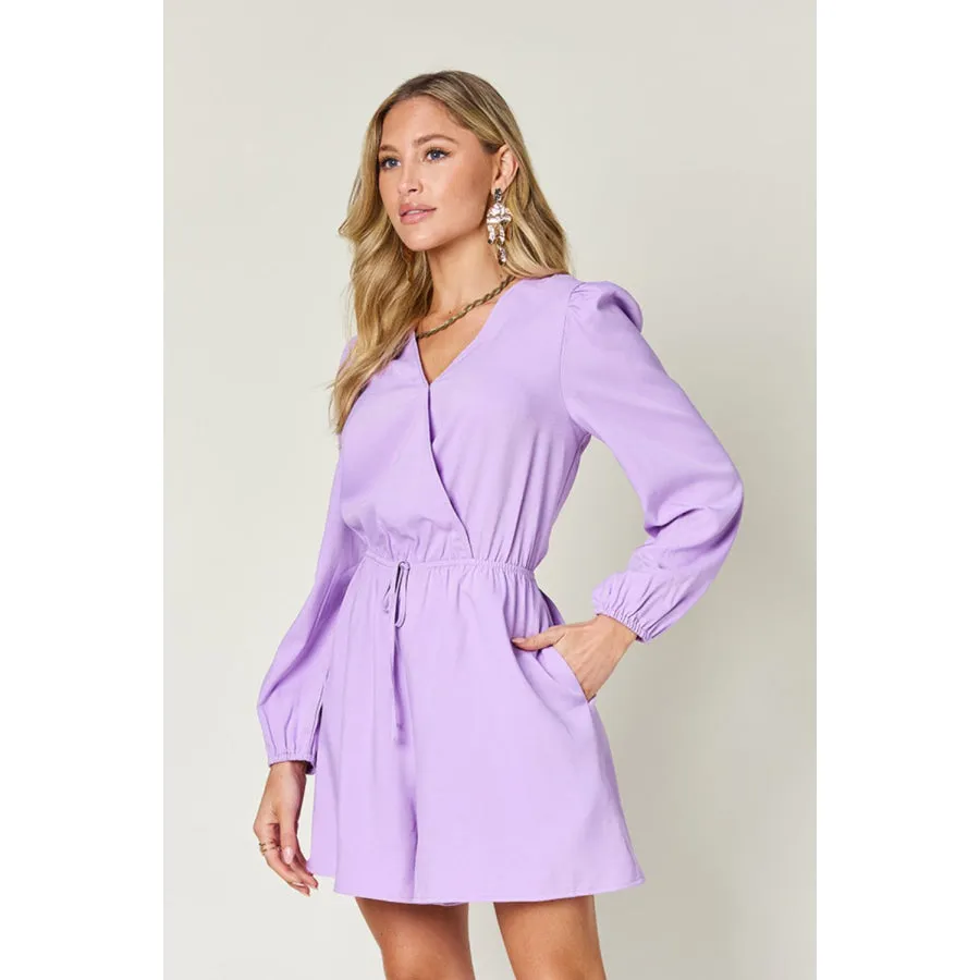 Double Take Full Size Drawstring Long Sleeve Romper