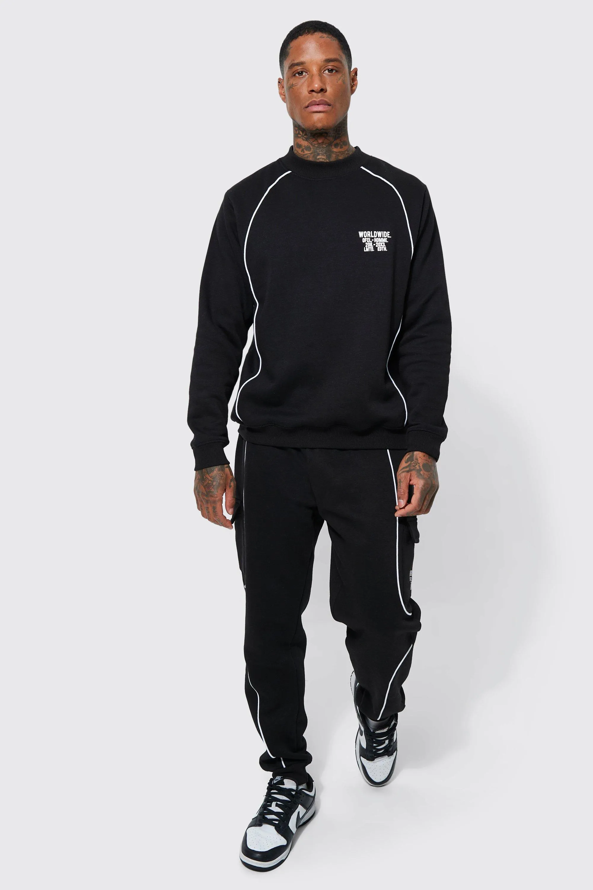 Extended Neck Piping Sweatshirt Tracksuit