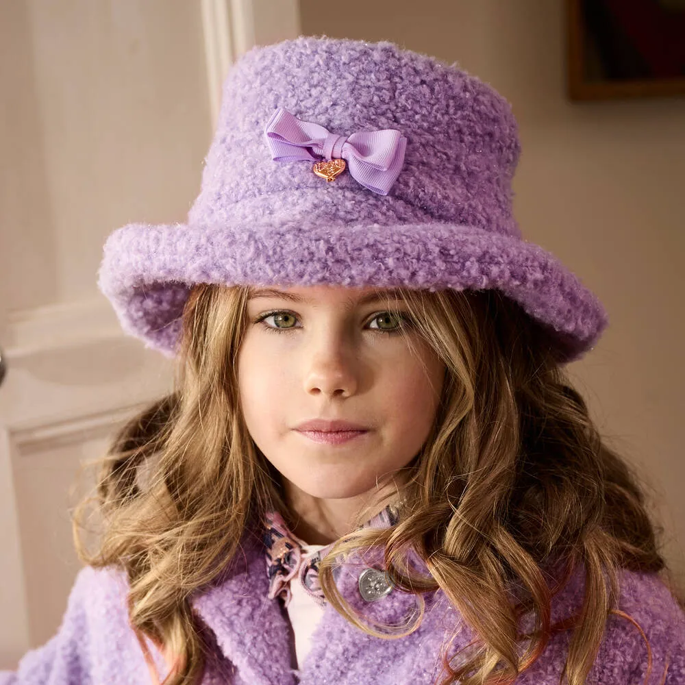 Girls Lilac Purple Teddy Fleece Hat