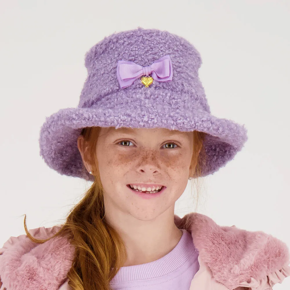 Girls Lilac Purple Teddy Fleece Hat