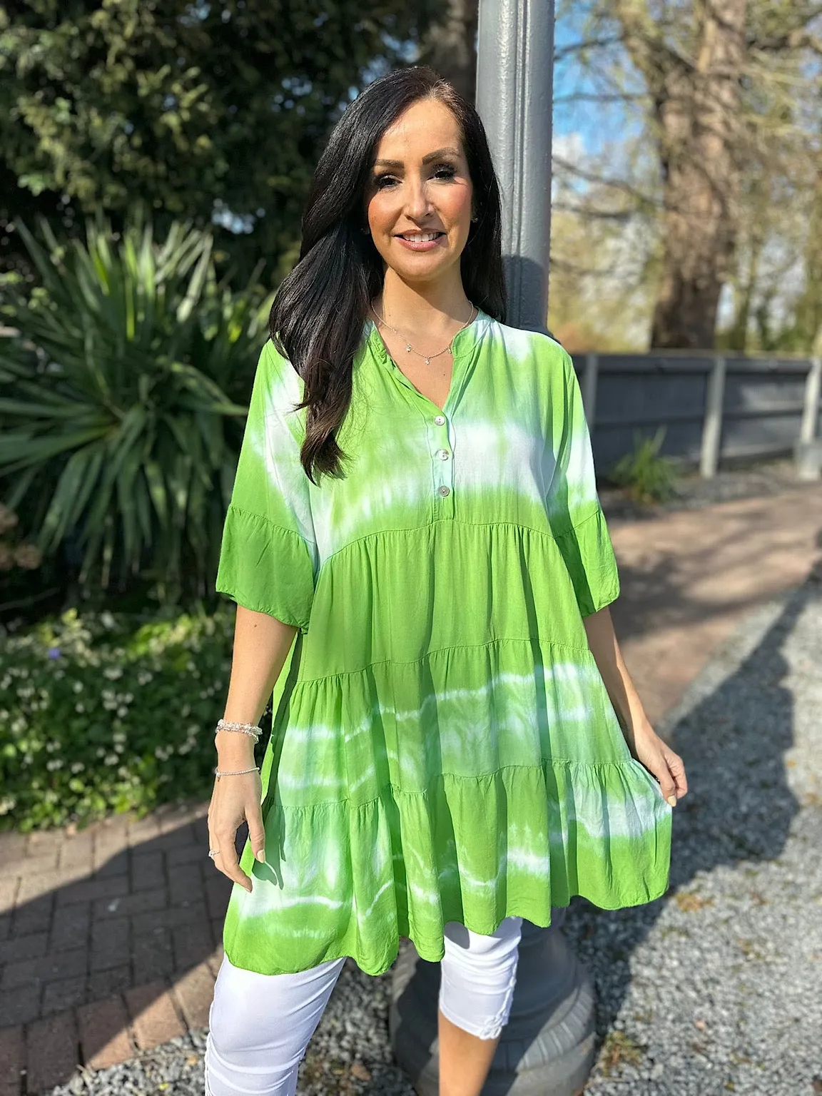 Green Tie Dye Tiered Tunic Hattie