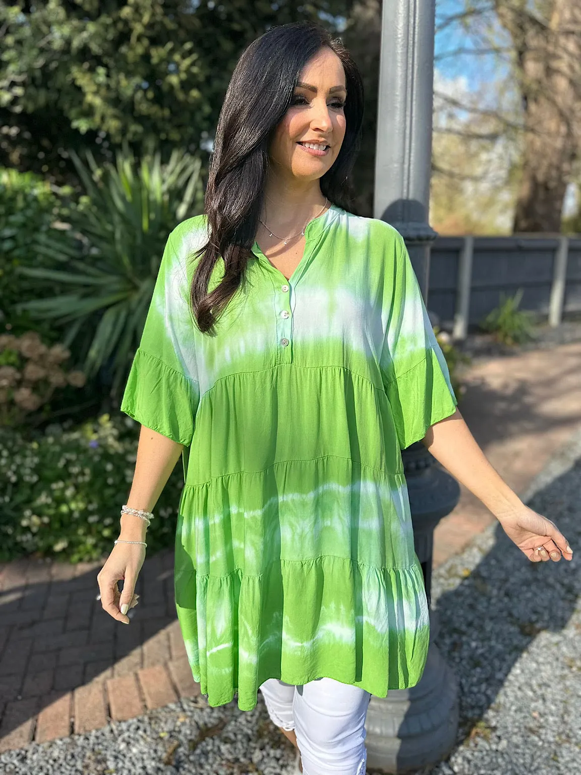 Green Tie Dye Tiered Tunic Hattie