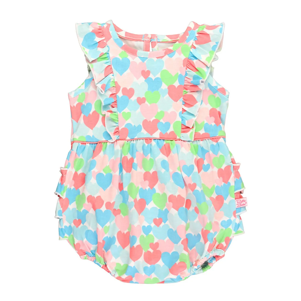 Infant/Toddler RuffleButts Happy Hearts Knit Sleeveless Waterfall Romper