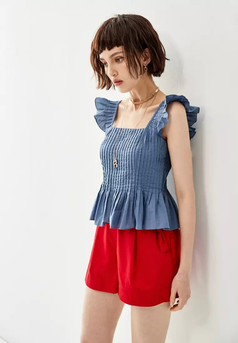 iROO Blue Peplum Shirring Vest