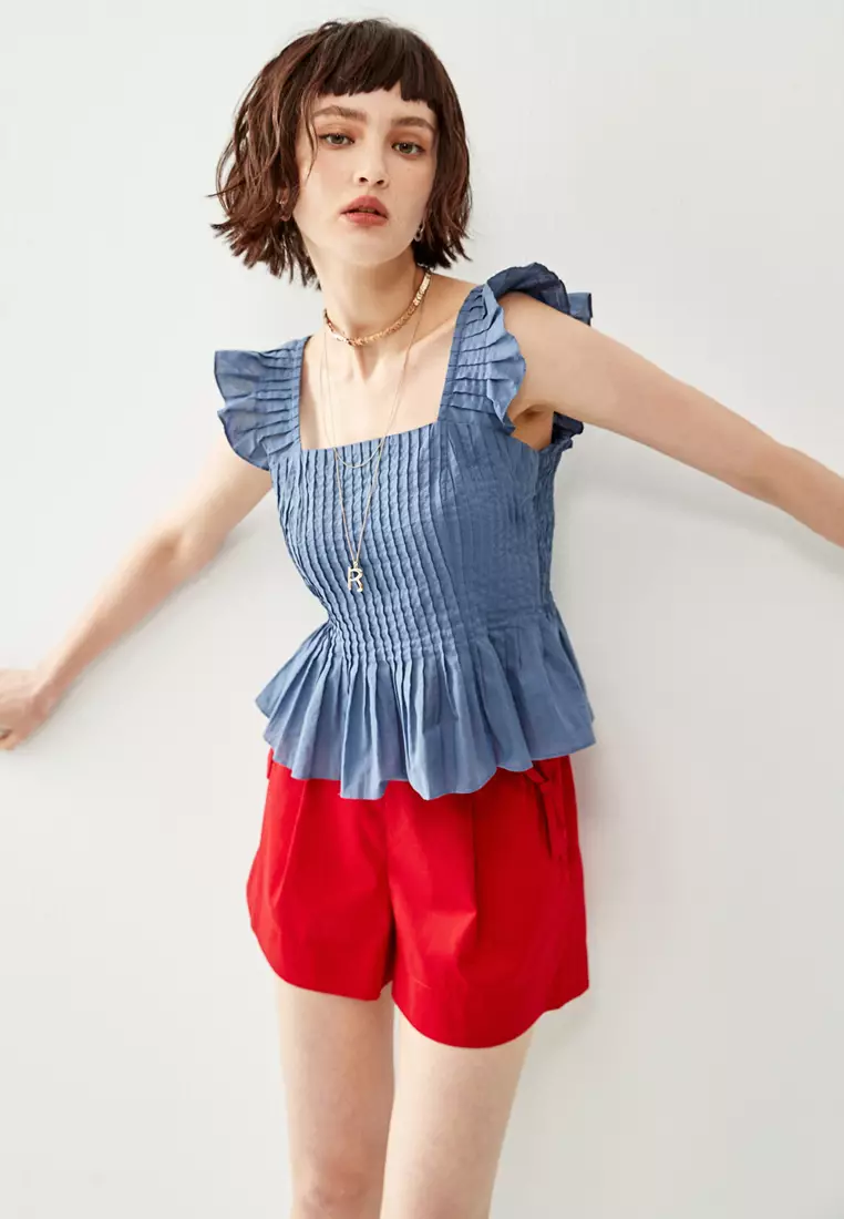 iROO Blue Peplum Shirring Vest