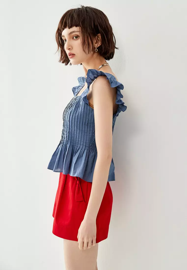 iROO Blue Peplum Shirring Vest