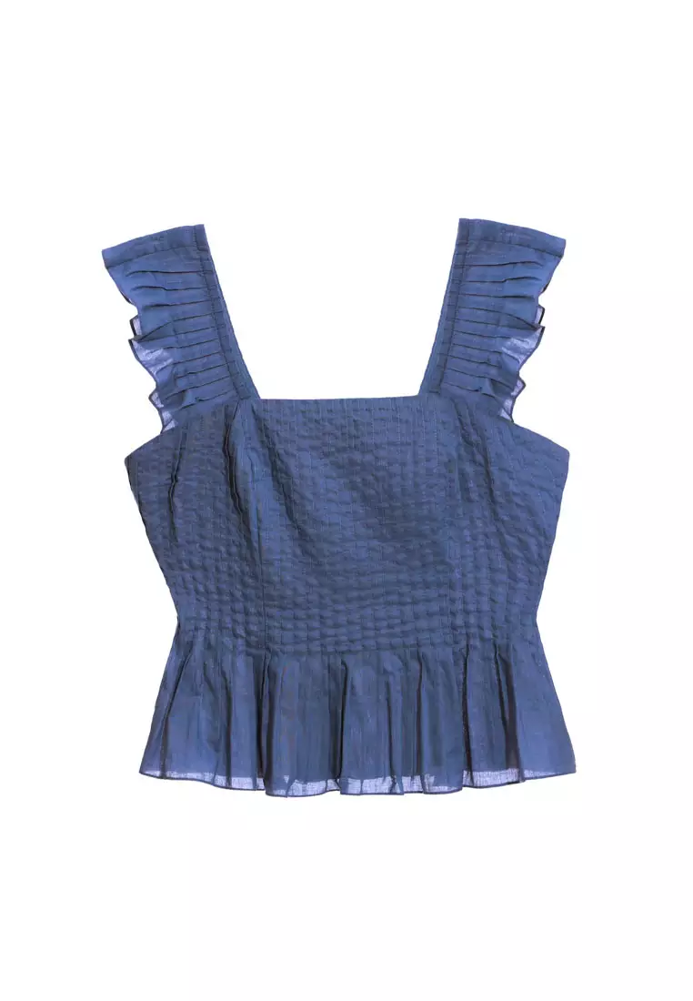 iROO Blue Peplum Shirring Vest