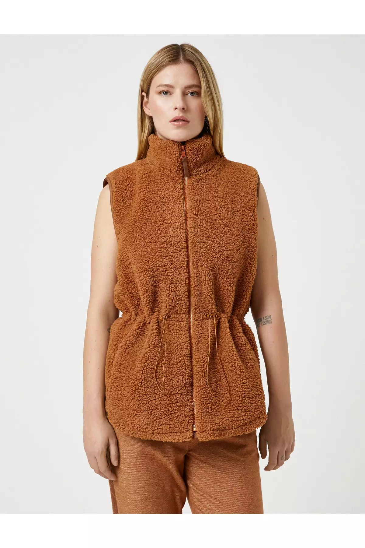 KOTON Zippered Plush Vest Gathered Waist