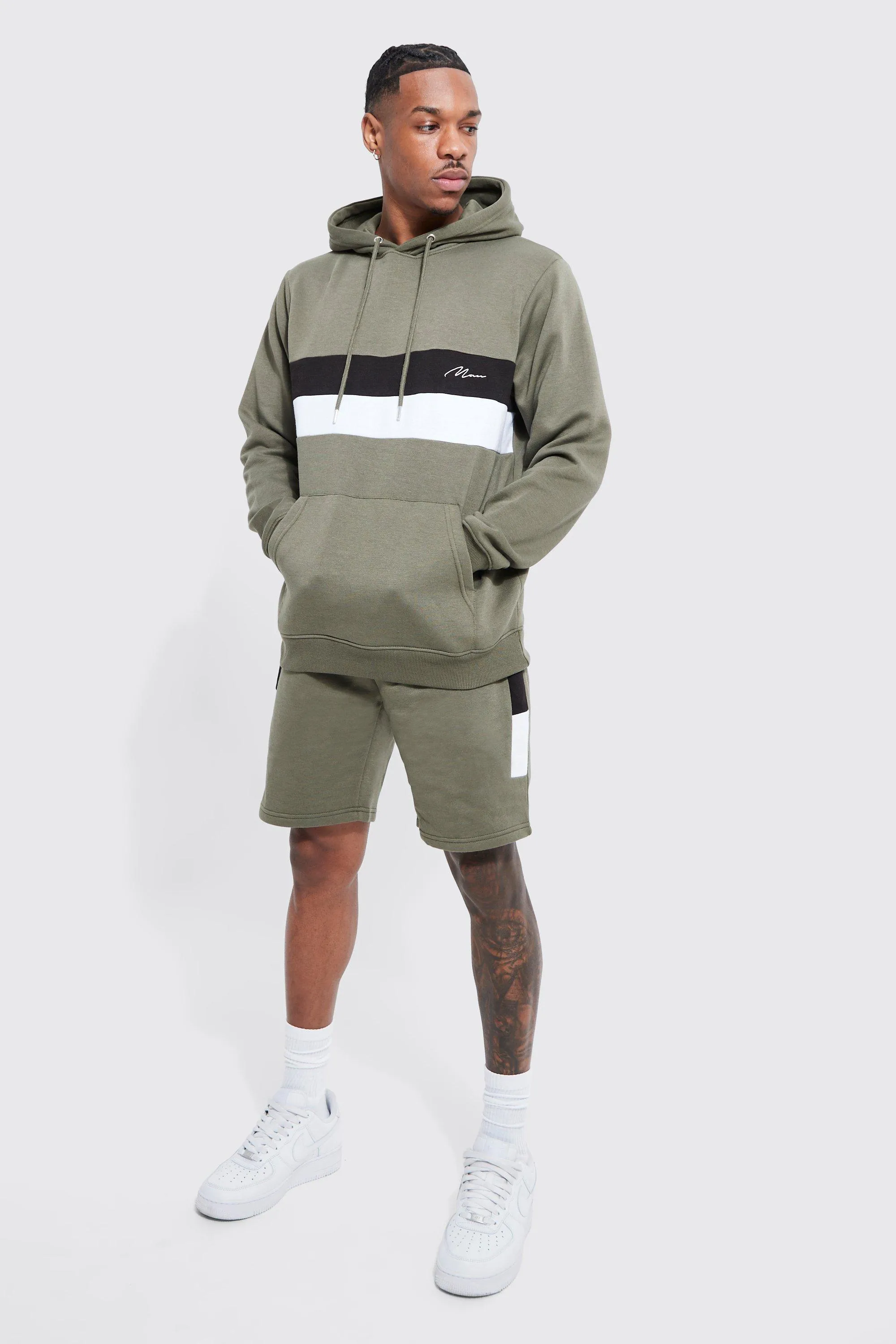 Lightweight Man Panel Hooded Short Tracksuit