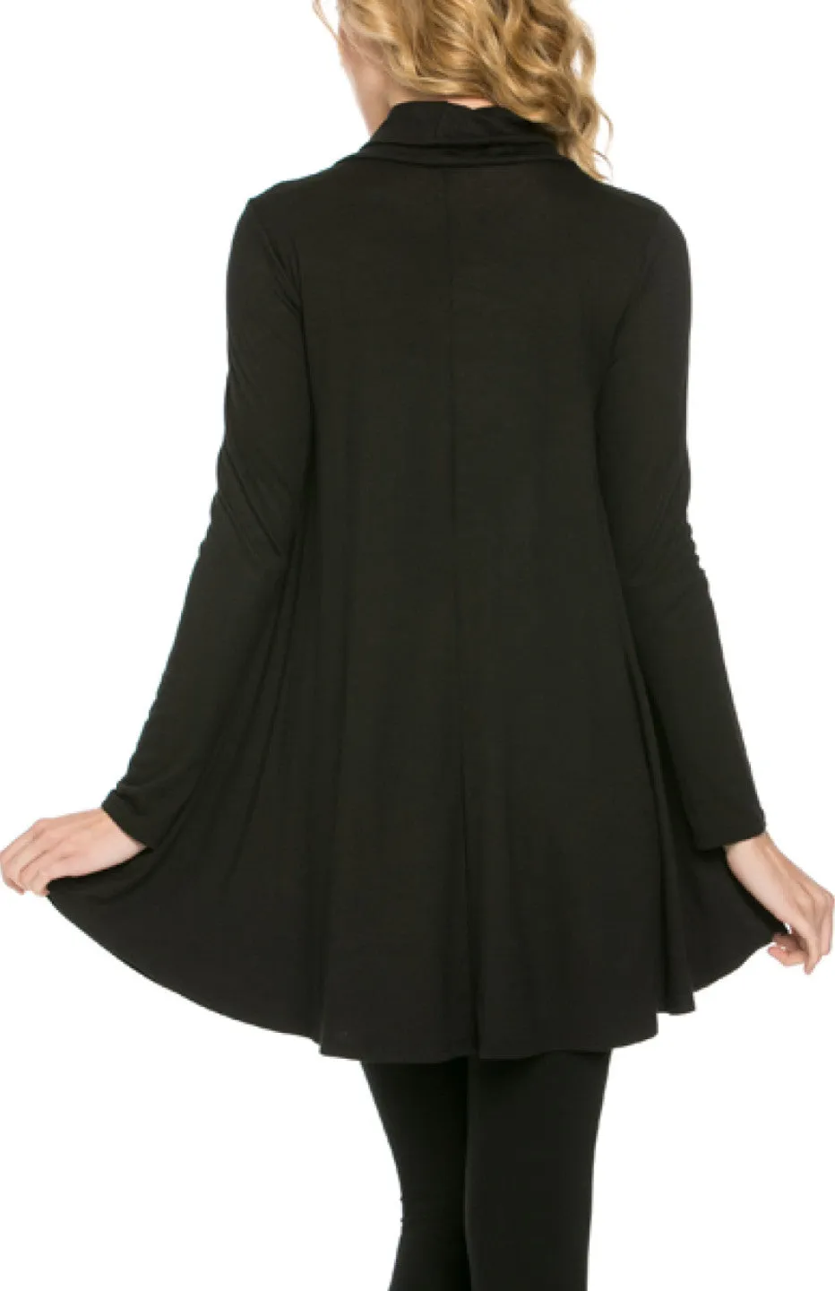 Long Sleeve Cowl Neck A-Line Tunic Dress