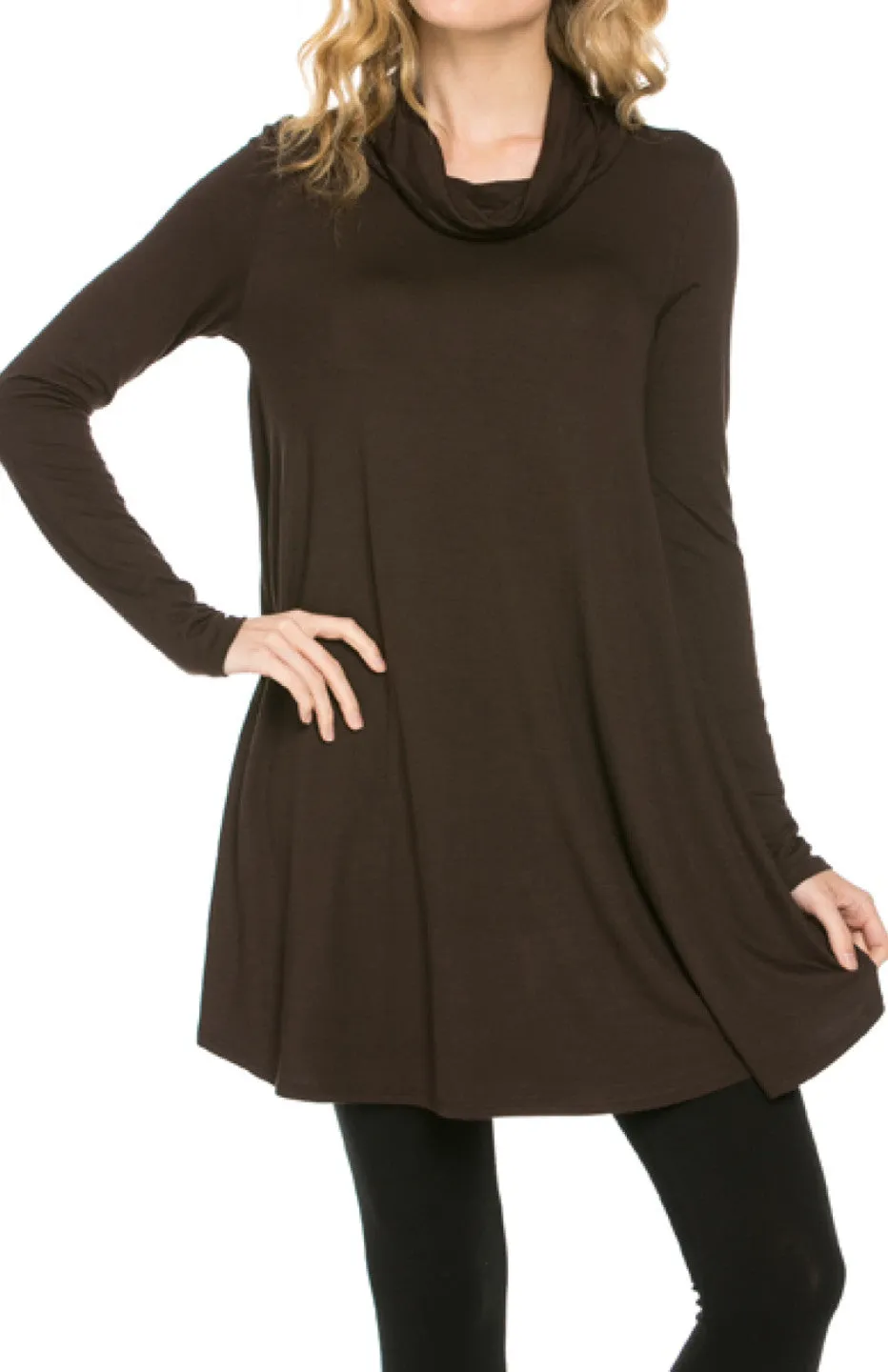 Long Sleeve Cowl Neck A-Line Tunic Dress