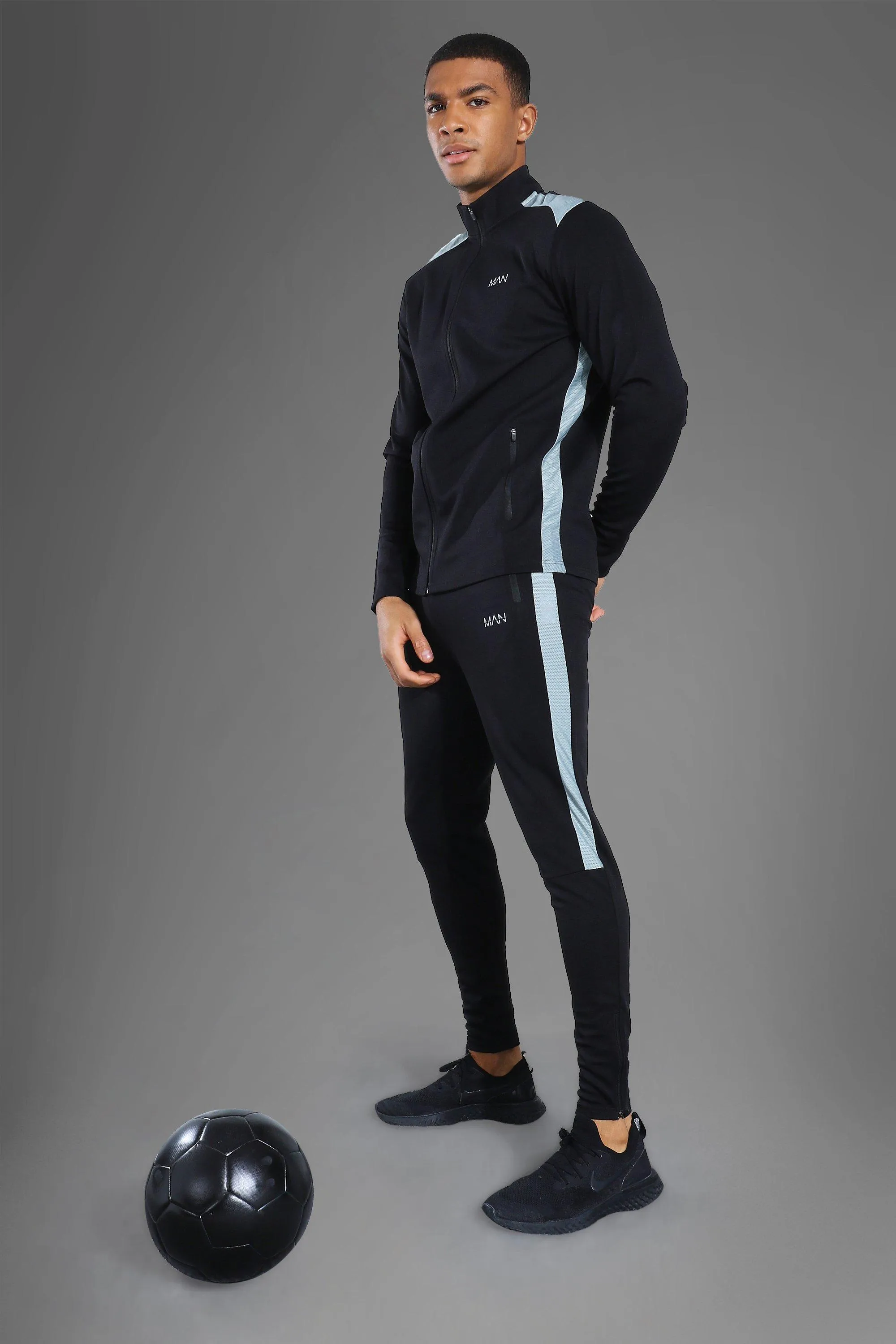 Man Active Gym Mesh Panel Zip Thru Tracksuit | boohooMAN UK