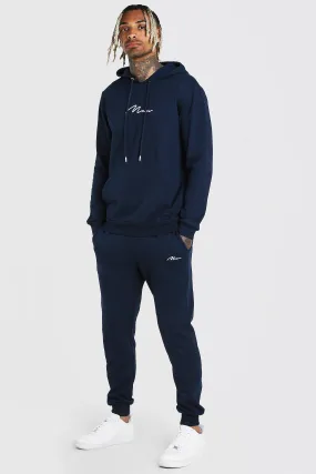 Man Signature Embroidered Hooded Tracksuit