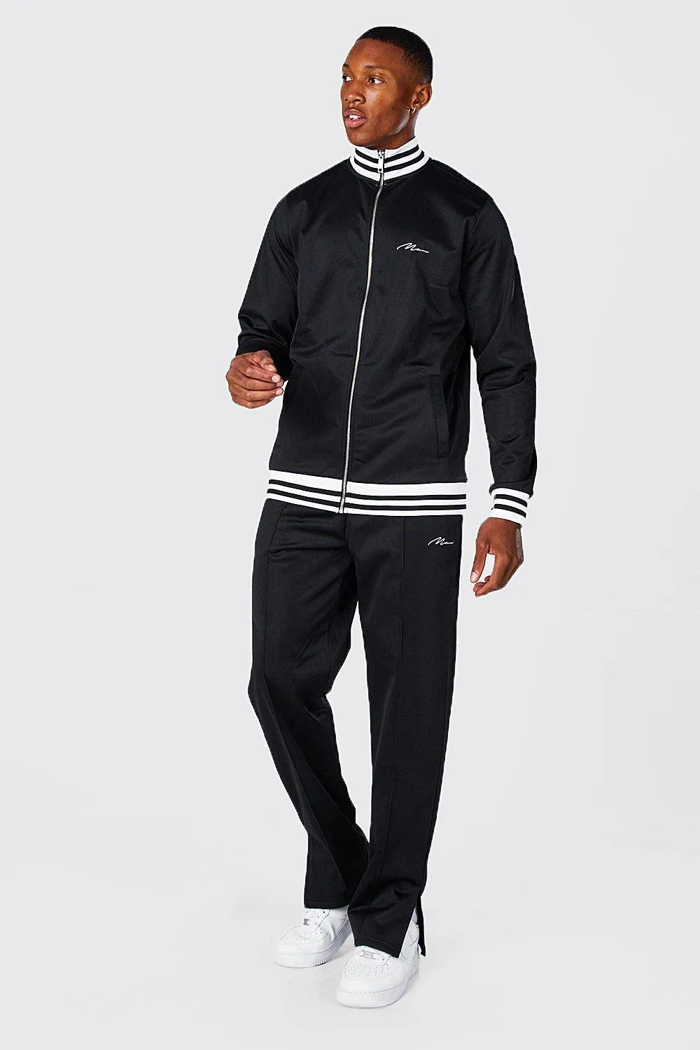 Man Signature Sports Rib Zip Tricot Tracksuit | boohooMAN UK