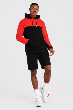 Man Tape Colour Block Short Hooded Tracksuit