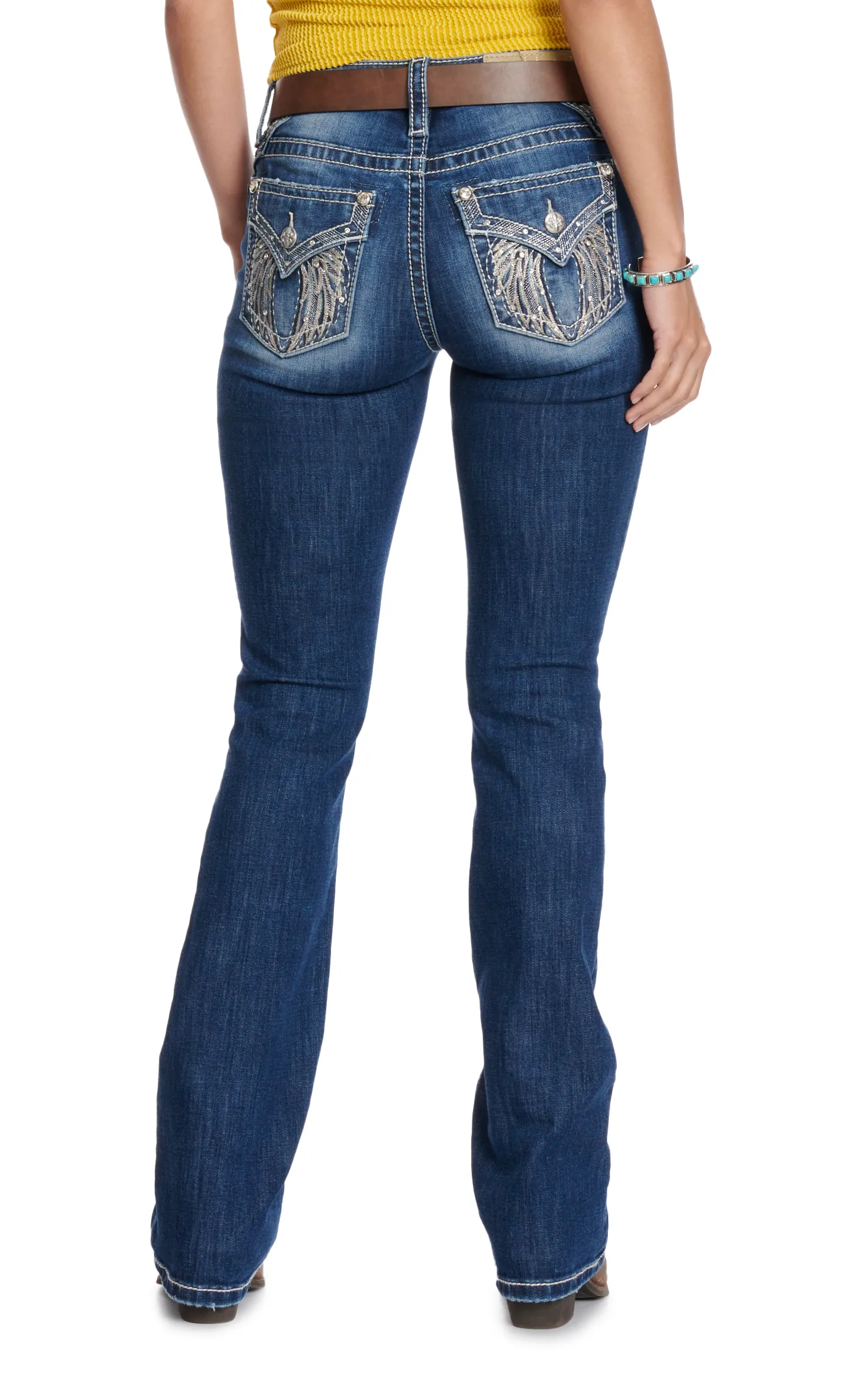 Miss Me Women's Dark Wash Embroidered Wings Boot Cut Jeans