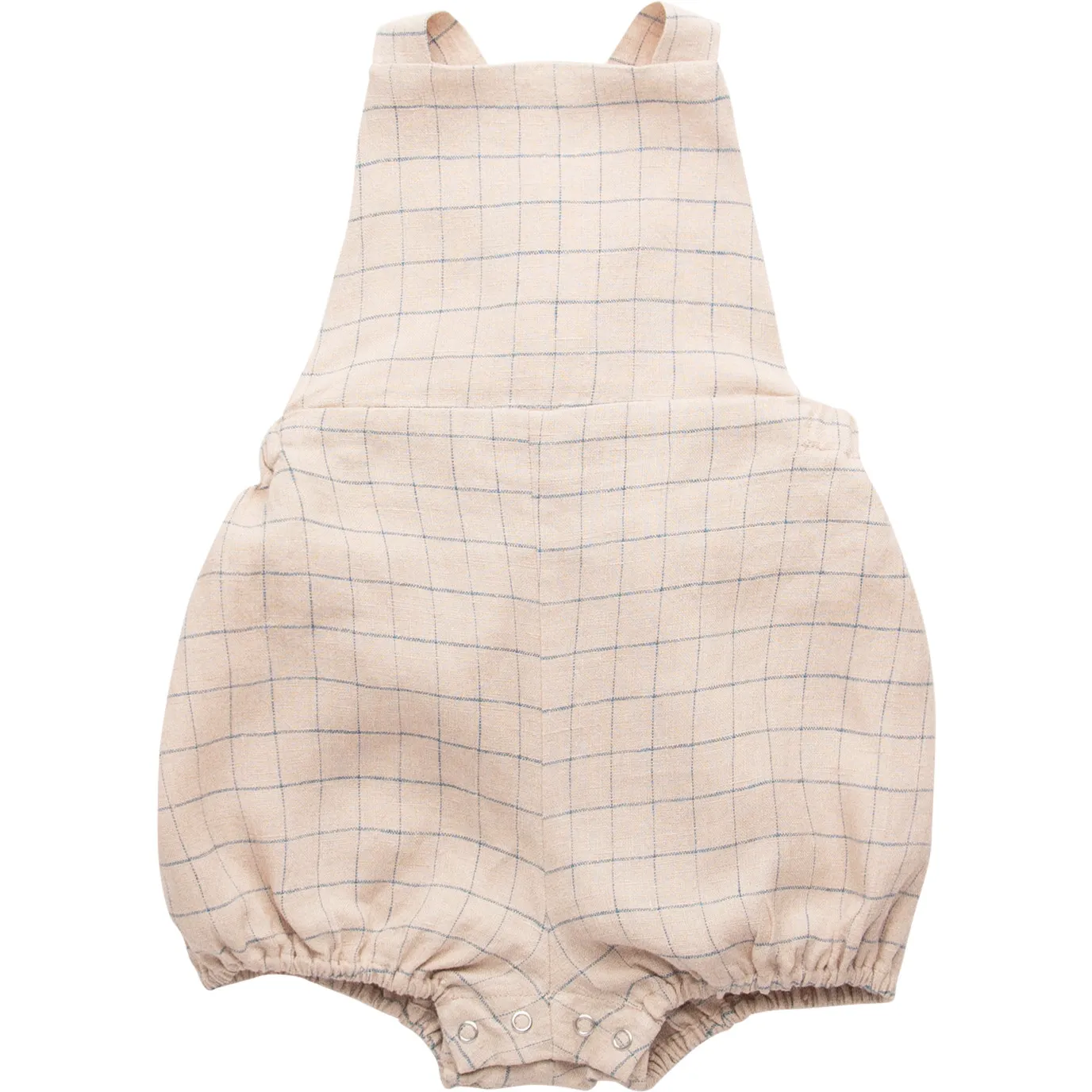 Nellie Quats Jump Rope Romper, Oat & Cornflower Windowpane Check Linen