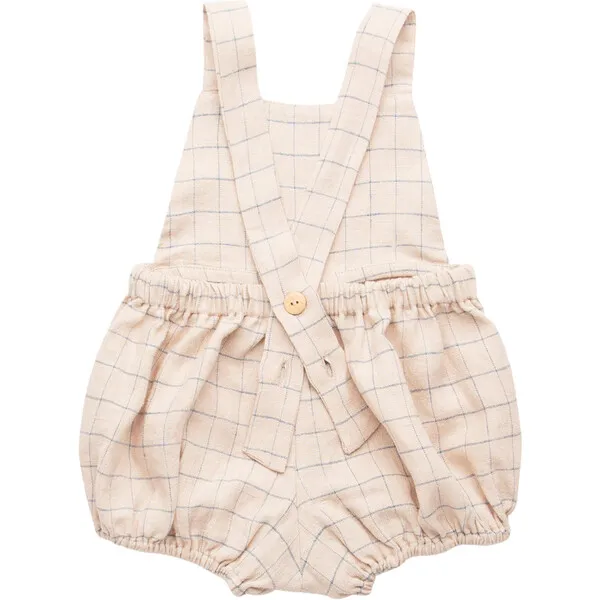 Nellie Quats Jump Rope Romper, Oat & Cornflower Windowpane Check Linen