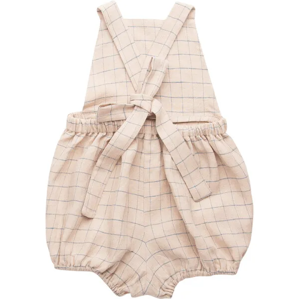 Nellie Quats Jump Rope Romper, Oat & Cornflower Windowpane Check Linen