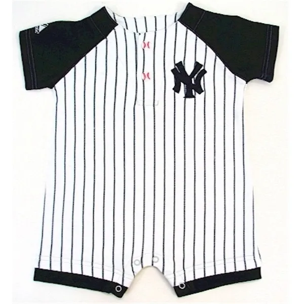 New York Yankees Infant Boys White/Blue Pinstripe Baseball Romper