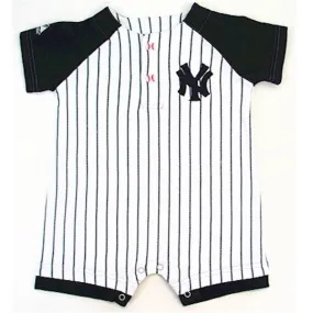 New York Yankees Infant Boys White/Blue Pinstripe Baseball Romper