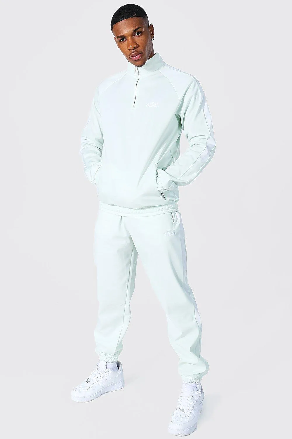 Offcl Side Panel Half Zip Tricot Tracksuit | boohooMAN UK