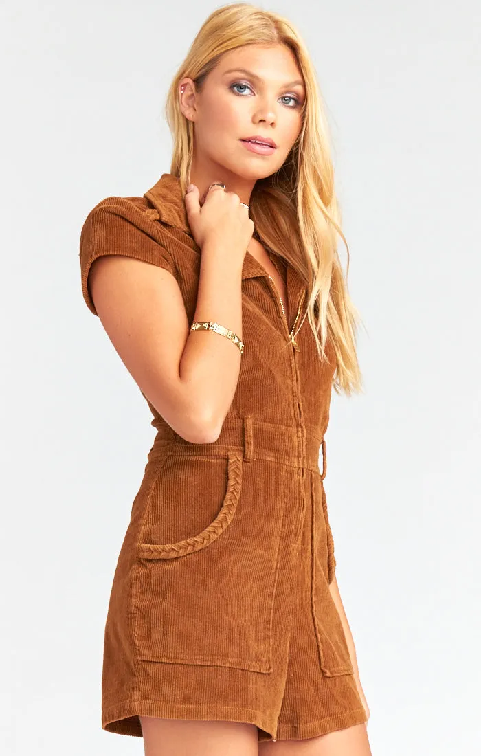 Outlaw Romper ~ Saddle Brown Corduroy