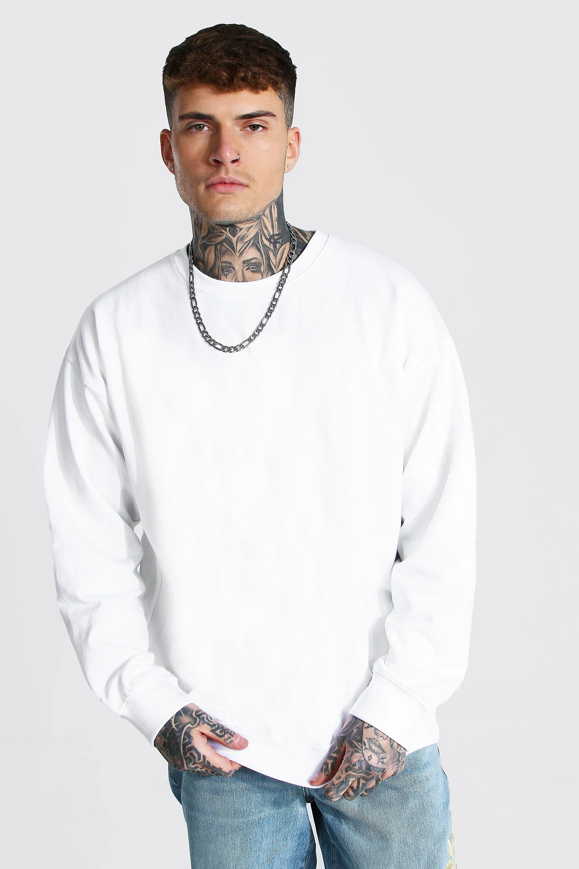 Oversized Crew Neck Fleece Sweatshirt | boohooMAN UK