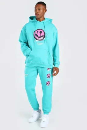 Oversized Trippy Face Hooded Tracksuit