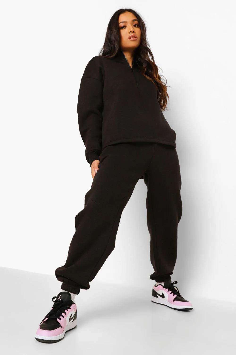 Petite Woman Embroidered Half Zip Tracksuit