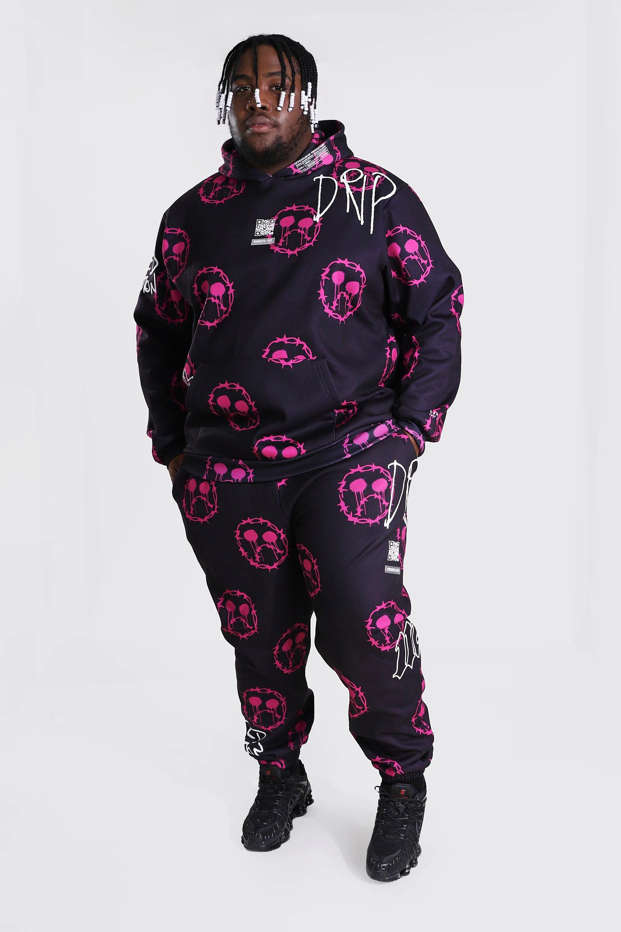 Plus Man Drip Face Hooded Tracksuit